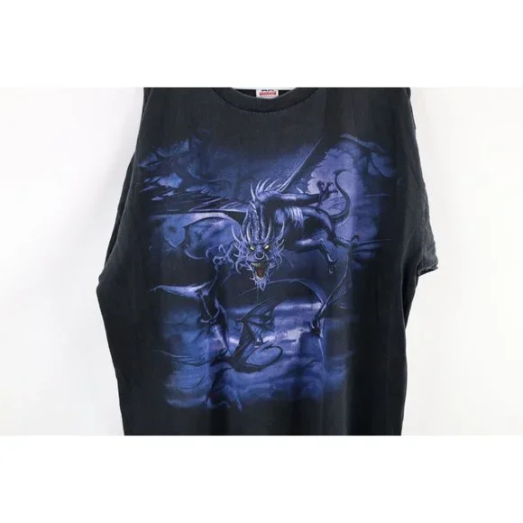 Vintage Streetwear Mens Size XL Faded Dragon Demon All Over Print T-Shirt Black - Picture 4 of 8